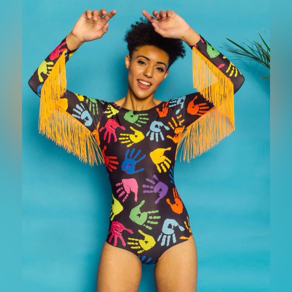 NWT Get Crooked Handprint Leotard